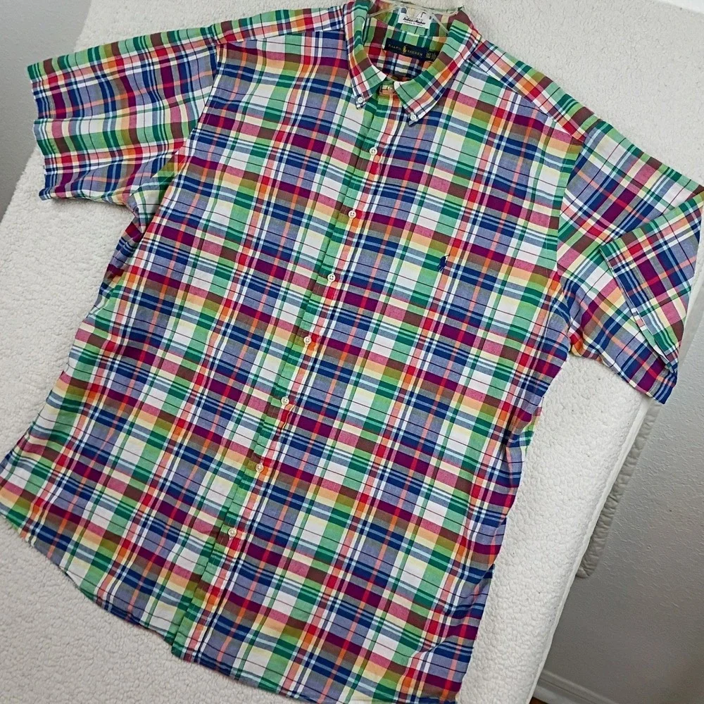 Ralph Lauren Short Sleeve Shirt Men 2XLT Multi Authentic Indian Madras‎ Plaid